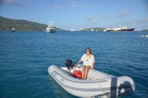 a lady on an inflatable boat