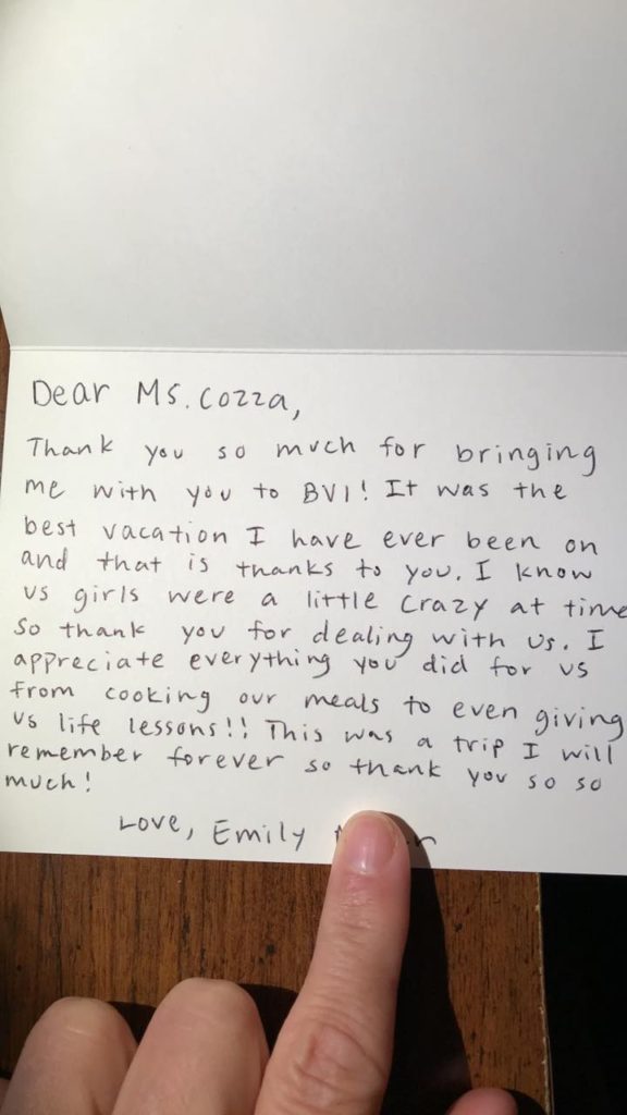 a thank you card from Smile Maker Charters client Emily